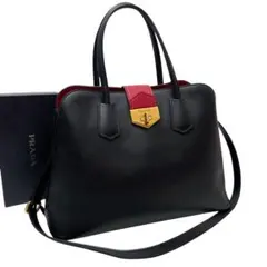 良品 プラダ サフィアーノ レザー ショルダー ハンド トート バッグ.