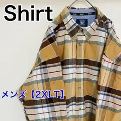 YU100【US輸入】長袖シャツ　ワイシャツ【メンズ2XLT】茶色他チェック柄