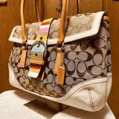 【希少・美品】COACH コーチ シグネチャー ハンドバッグ マルチカラーベルト