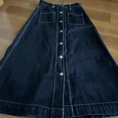 GU デニムロングスカート フロントボタン インディゴ