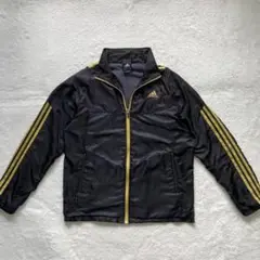 ✨️美品　アディダス　L　ナイロンジャケット　スリーライン　黒金　90s　Y2K