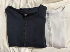 ユニクロ　ヘンリーネック　白　ネイビー