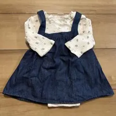 petit main プティマイン 花柄 デニム ワンピース ロンパース 長袖
