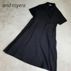 and myera アンドマイラ 半袖 黒い開衿 ワンピース 綿 麻 リネン Lのサムネイル