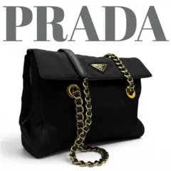 良品 PRADA プラダ バッグ チェーン スエード ロゴ y2K ビンテージ 