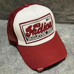 メッシュキャップ レッド　ダメージ 帽子 アメカジ ヴィンテージ ヒップホップ赤のサムネイル