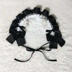 ロリータ ヘッドドレス リボン 黒 白 フリル レース コスプレ 地雷