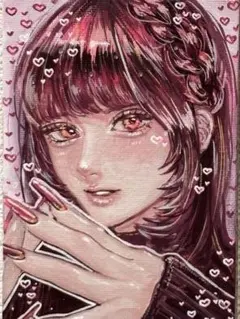 手描きオリジナルイラスト　一点物　かわいいピンクの女の子