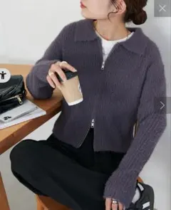 Discoat フェザーヤーン衿付Wジップカーディガン