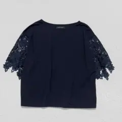 BLISS POINT ブリスポイント♡刺繍レース袖ブラウス　半袖　ネイビー　Fのサムネイル