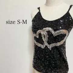 S-M トップス　キャミソール　黒　ハート　可愛い　レディース