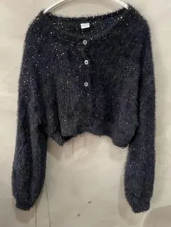heather ヘザー　ショート丈　シャギーニットカーディガン　黒