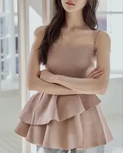 polaura ポローラ チェーンストラップペプラムニットベアトップ pink