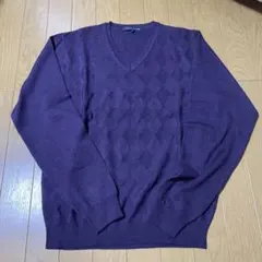 美品　PETER FIELD Vネックニットセーター M 濃紫 アーガイル柄
