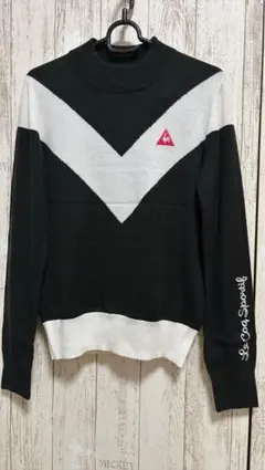 【美品】le coq sportif Vネックデザイン　白黒ニット　シンプル
