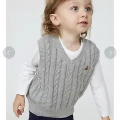babyGAP ケーブル編み ニットベスト くま刺繍 グレー 6-12ヶ月