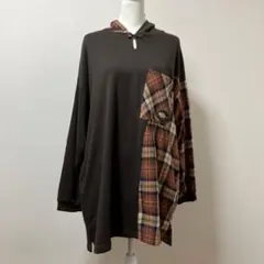 タグ付き　ドラッグストアーズ　ぶたさん　パーカー　チェック　秋　冬　ブラウン
