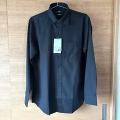 新品ユニクロ/UNIQLOファインクロス スーパーノンアイロンシャツ Lブラック