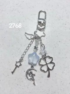 ビーズキーホルダー 青 水色 クローバー 星 韓国 平成 y2k コレクトブック