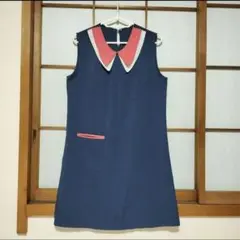 レトロモダン ネイビー ノースリーブワンピース