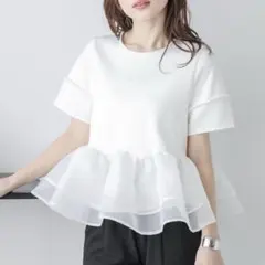 シアーフリルドッキングトップス/スタイルアップ/体系カバー　ホワイトのサムネイル