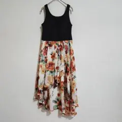 【One way】（M）ハイローヘム花柄シフォン切り替えノースリーブワンピース