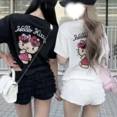 サンリオ ハローキティ 日焼けキティ サマープリント Y2K Tシャツ ブラックのサムネイル