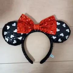 ディズニーリゾート ミニー　カチューシャ 黒ハート　スパンコール