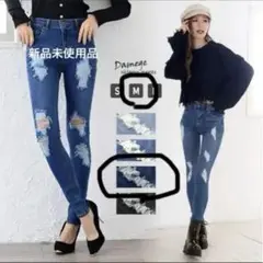 新品✨ダメージスキニーデニム