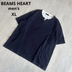【ビームスハート】 半袖 Tシャツ 紺 XLおしゃれ キーネック レイヤード