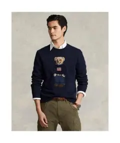 未使用 Polo ポロベア コットンリネンセーター M L ネイビー 星条旗 紺