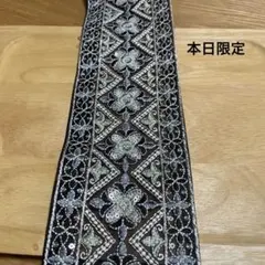インド刺繍リボン フラワー刺繍 スパンコール ブラック