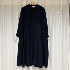 無印良品 Mサイズ フランネルスタンドカラー 長袖ワンピース ダークネイビー