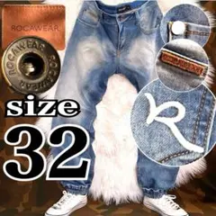 ロカウェア デニム ジョガーパンツ W32 ROCAWEAR 刺繍ロゴ 古着のサムネイル