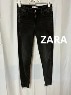 ZARA デニム ダメージ スキニー ザラ パンツ ブラック ストレッチパンツ