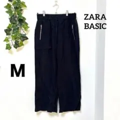 【ザラベーシック】ワイドイージーパンツ ネイビー ゆったり シンプル 春夏Ｍ