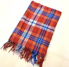 オレンジ×ブルー　チェック柄マフラー