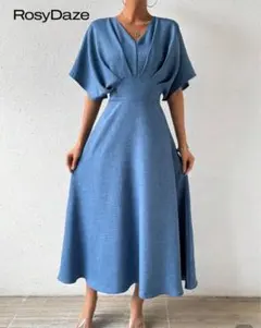 SHEIN 青いフレアスリーブワンピース