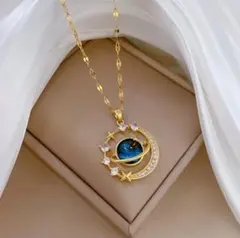 月と星のデザインキラキラ ネックレス ペンダント ジルコニア アクセサリー