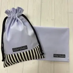 巾着袋　ランチョンマット35×45セット　ラベンダー×ストライプ（黒）