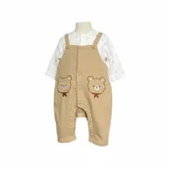 ベージュ クマ刺繍ロンパース 60サイズ