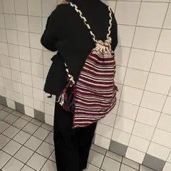 euro stripe knit knapsack