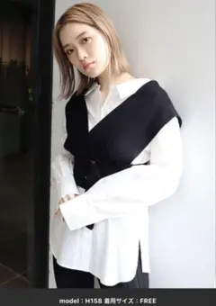 MURUA ニットベストコンビシャツ　ブラック