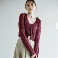 【写真あり】COCODEAL パールモヘヤショートカーディガン+キャミソール