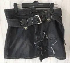 ブラックデニムタイトスカート レディースLサイズ星型切り抜きベルト付き新品未使用