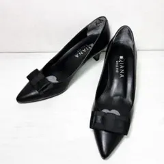 DIANA 24cm リボン レザーパンプス ポインテッドトゥ 黒 冠婚葬祭のサムネイル