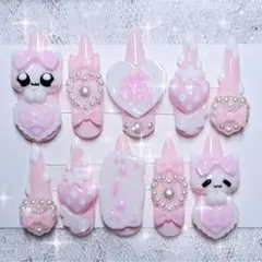 592 現品 ネイルチップ　量産型　地雷　平成女児　魔法少女　ピンク　いちご　萌