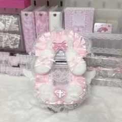 くまちゃん×ピンクリボンのプリンスケルトンケースデコ スケルトンケースデコ レースデコ ピンク 白 リボン ねこ メイド 天使