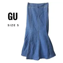 【色違いあり】GU ストレッチマーメイドデニムロングスカート S ブルー 青のサムネイル
