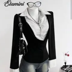 シーイン SHEIN Elamini ストライプ 長袖 トップス 長袖シャツ